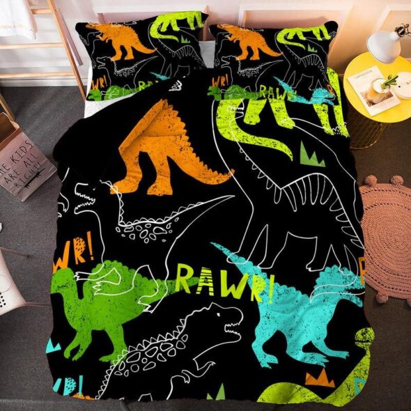 Set Copripiumino Dinosauro Reversibile Per Adulti E Ragazzi – Microfibra, 2 Pezzi, Cerniera Nascosta