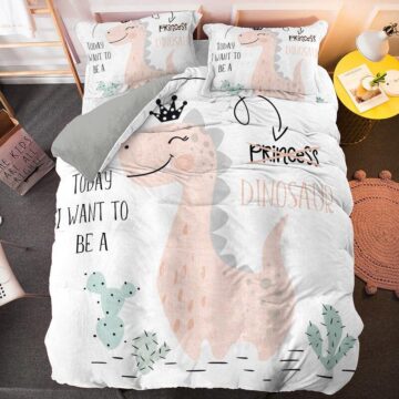 Housse de couette dinosaure blanche et rose