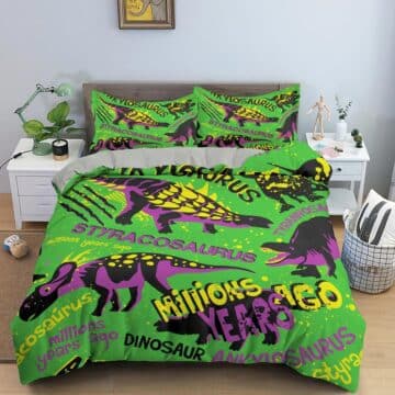 Housse de couette dinosaure vert et mauve