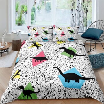 Housse de couette dinosaure design géométrique