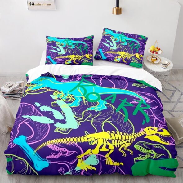 Parure De Lit Enfant 140x200cm Dinosaure Vert - Housse Couette + Taie Oreiller - Microfibre Réversible